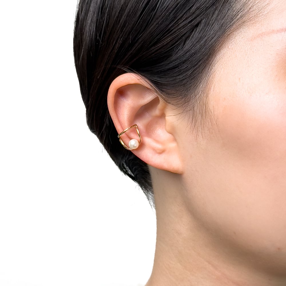 k10 arpege パール装飾　イヤーカフ　ピアス K10 Tambourine Pearl Earcuff PANDERETTA -パンデレッタ- | Ops