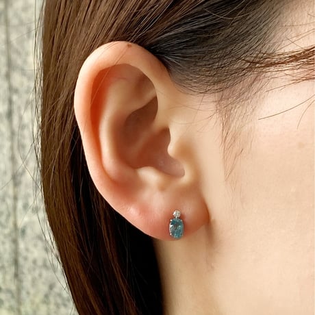 PT900ブルージルコン ダイヤモンド ピアス 118208020036