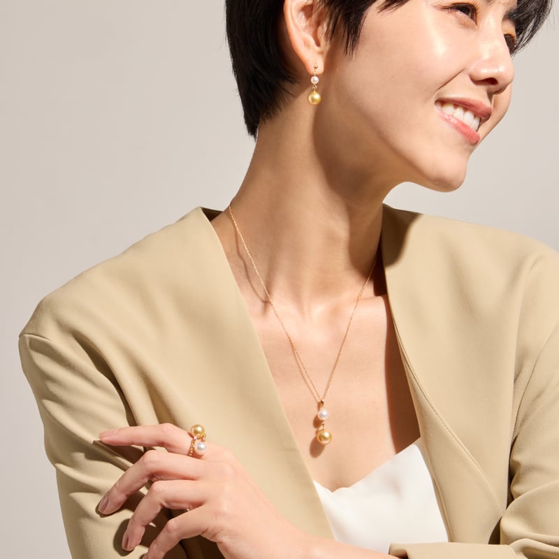 K18YG 奄美大島産 白蝶ゴールドパール / アコヤパール ピアス