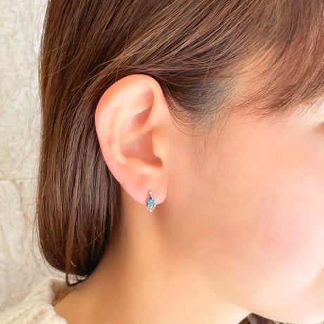 QIREINI K10YG H&Cダイヤモンド／ロンドンブルートパーズ／アクアマリンピアス 113808010055