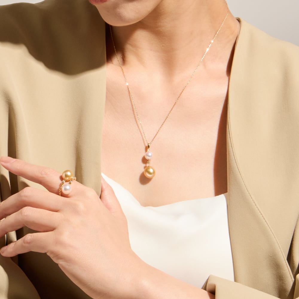 18KYG【奄美大島産白蝶真珠】スルーストレッチリング9㎜K18刻印あり最後値❣️ 18KYG【奄美大島産白蝶真珠】スルーストレッチリング9㎜K18刻印あり