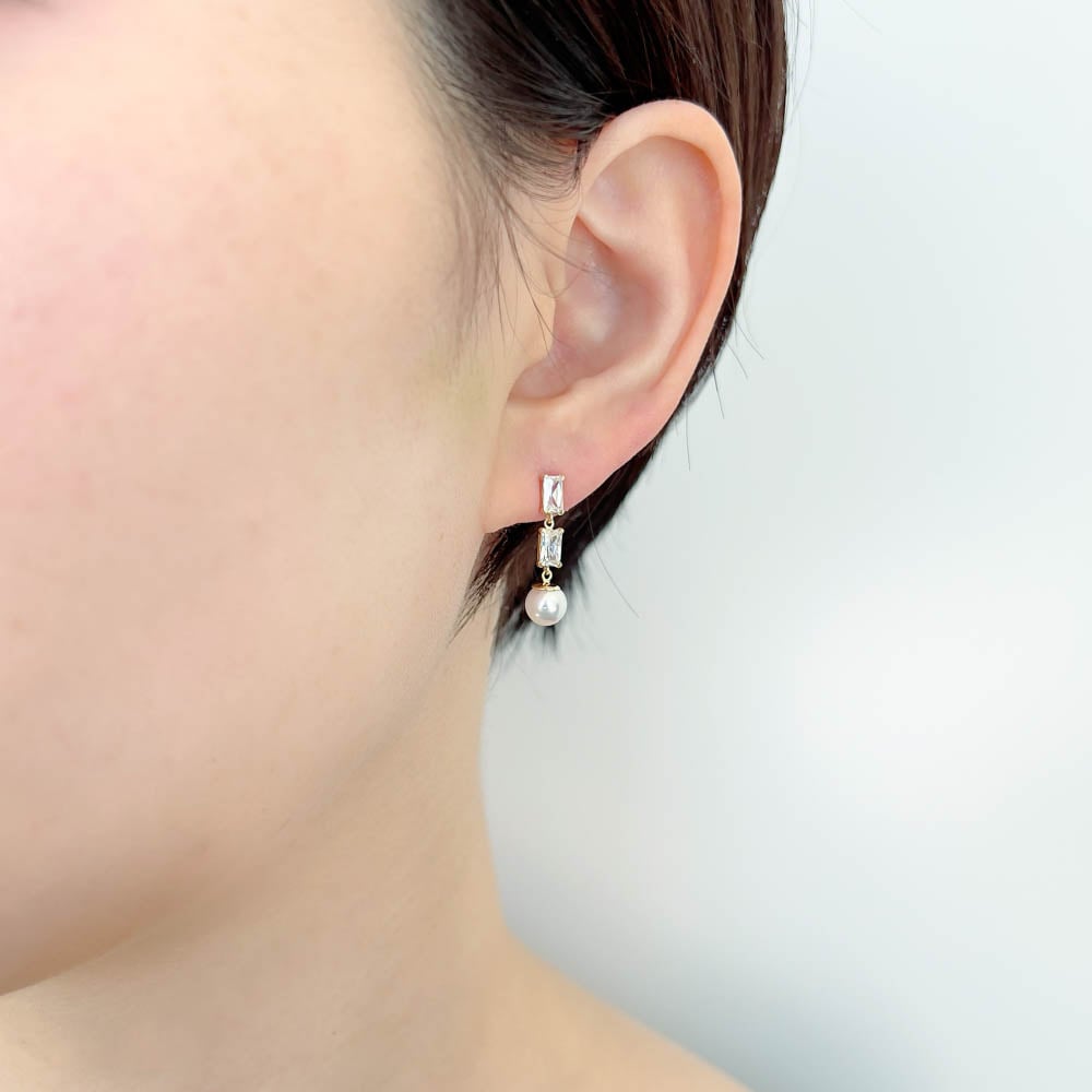 K10YG アコヤパール / キュービックジルコニア ピアス