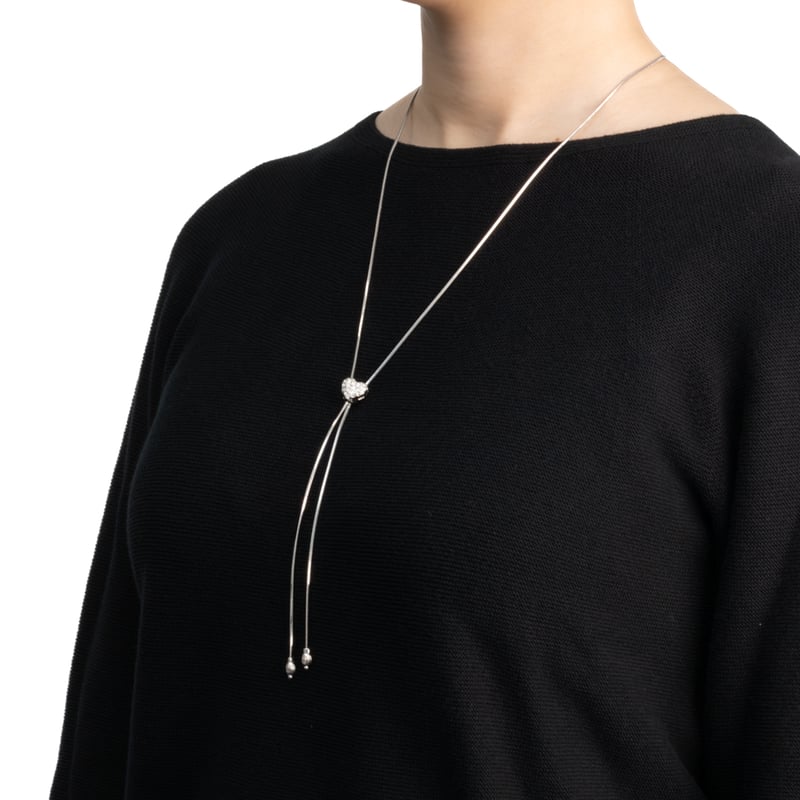 パヴェハートラリエット ネックレス (シルバーカラー