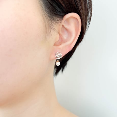 K10YG アコヤパール / グリーンアメジスト / キュービック ピアス 130508070059
