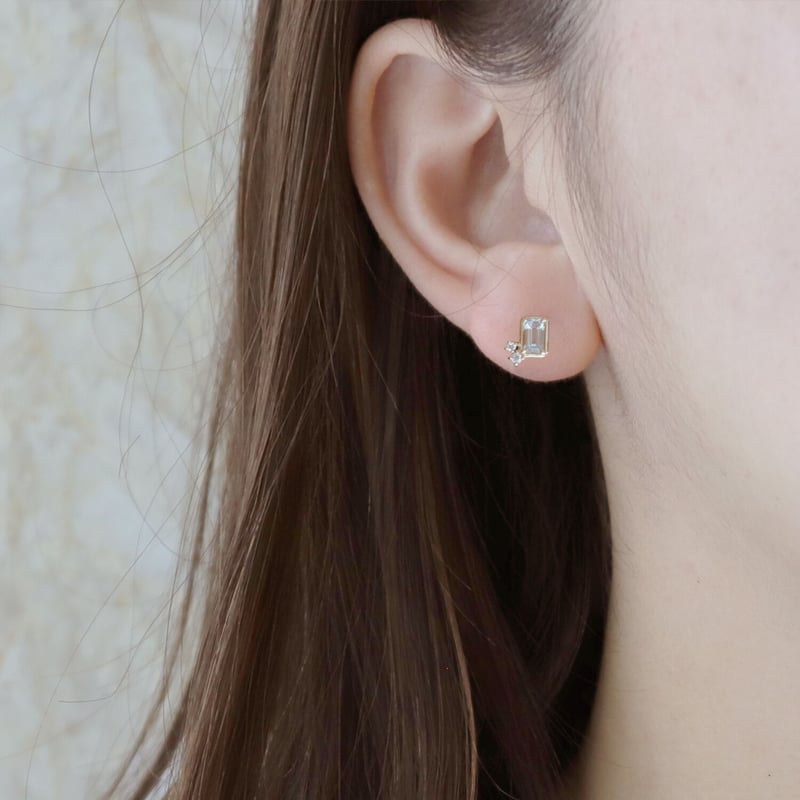 QIREINI K10YG ダイヤモンド／アクアマリンピアス 101708010122 | V