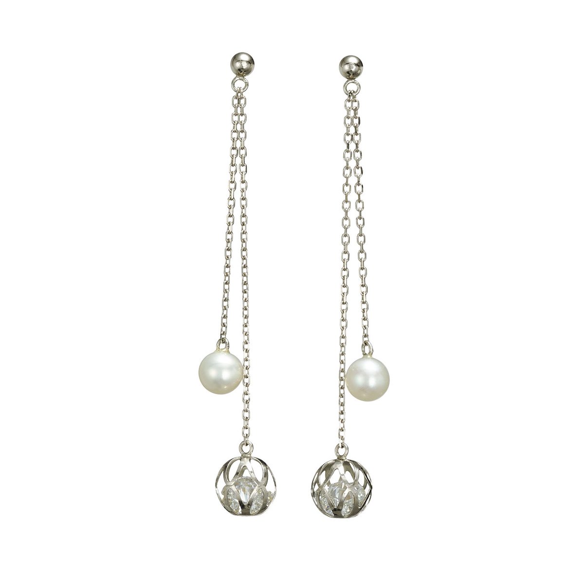 K10WG 淡水パール／キュービックジルコニアピアス