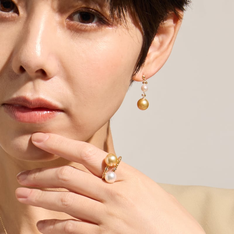 K18YG 奄美大島産 白蝶ゴールドパール / アコヤパール ピアス