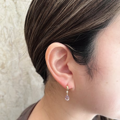 K10YG ピンクアメジスト/キュービック ピアス 403508061435