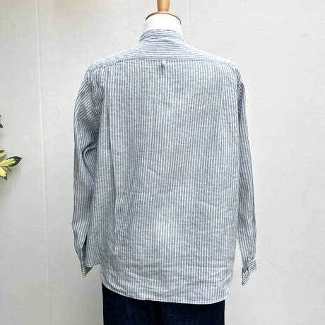 【メンズ】DANTON(ダントン）ストライプ柄が魅力のポケット付　長袖バンドカラーシャツ　DT-B0280LCT