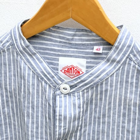 【メンズ】DANTON(ダントン）ストライプ柄が魅力のポケット付　長袖バンドカラーシャツ　DT-B0280LCT