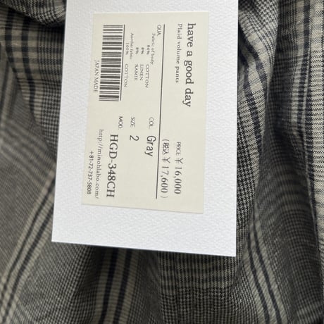 【have a good day】PLAID VOLUME PANTS HGD-348CH/ハブアグッデイ チェック柄ボリュームパンツ