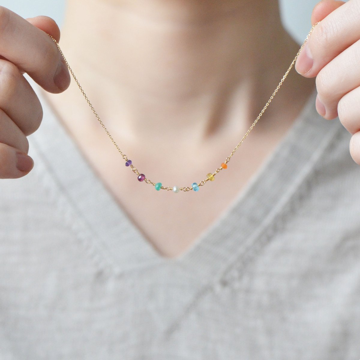 レインボーカラーの7色ネックレス｜K10YG｜SNN-087MIX | KAZOKU JEWE 