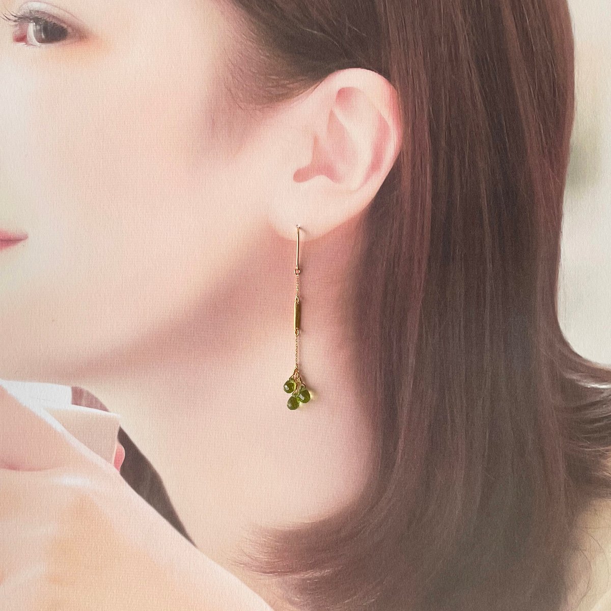 ペリドットのロングピアス｜K18YG｜SNP-148PE-LO | KAZOKU JEWELLERY