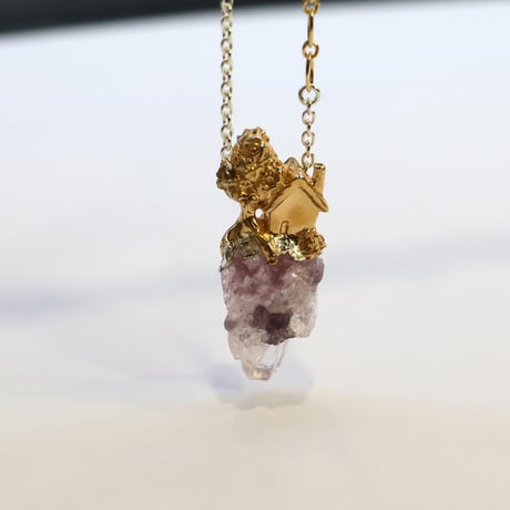 "roca necklace gold" クォーツwithレピドライト