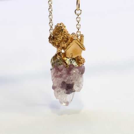 "roca necklace gold" クォーツwithレピドライト