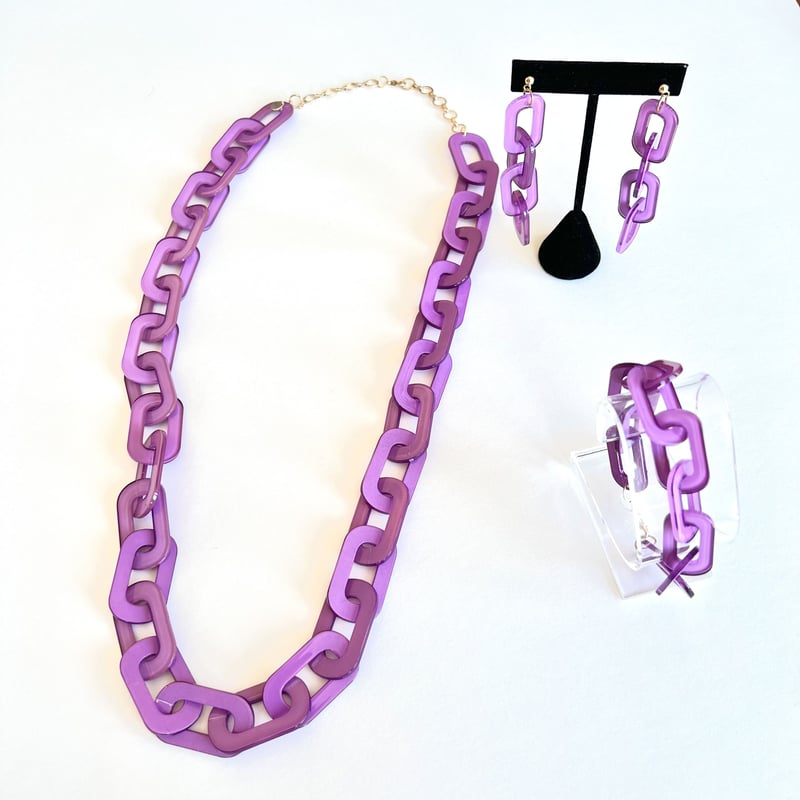 アクリルチェーン ロングネックレス+ブレスレット＋ピアス 3点