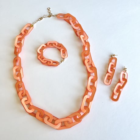 アクリルチェーン　ロングネックレス+ブレスレット＋ピアス　3点セット