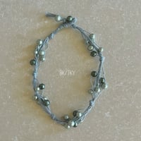 錆浅葱 (sabiasagi) 色に染めた麻ひもとコットンパールのネックレス
