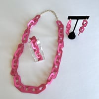 アクリルチェーン　ロングネックレス+ブレスレット＋ピアス　3点セット