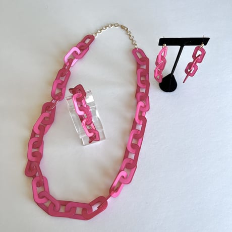 アクリルチェーン　ロングネックレス+ブレスレット＋ピアス　3点セット