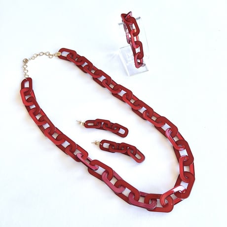 アクリルチェーン　ロングネックレス+ブレスレット＋ピアス　3点セット