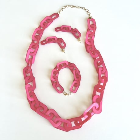 アクリルチェーン　ロングネックレス+ブレスレット＋ピアス　3点セット
