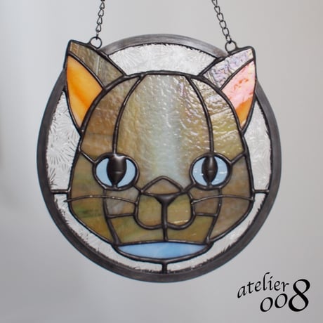 ねこのステンドグラスオーナメント【思慮深い】