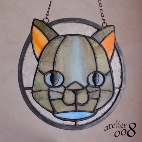 ねこのステンドグラスオーナメント【思慮深い】
