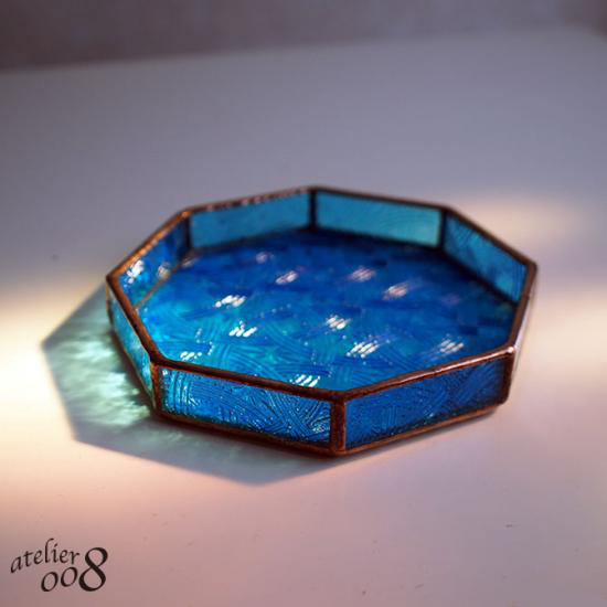 アンティークタイル　ステンドグラス風 スクエアトレイ 小物入れ ステンドグラストレイ（小物入れ）ブルー | Stainedglass - atelier008