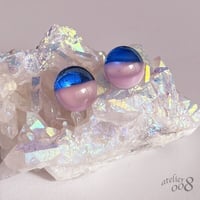ガラスの粒ピアス（ブルー×ピンク）