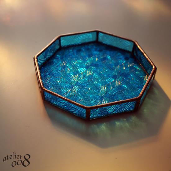 アンティークタイル　ステンドグラス風 スクエアトレイ 小物入れ ステンドグラストレイ（小物入れ）ブルー | Stainedglass - atelier008