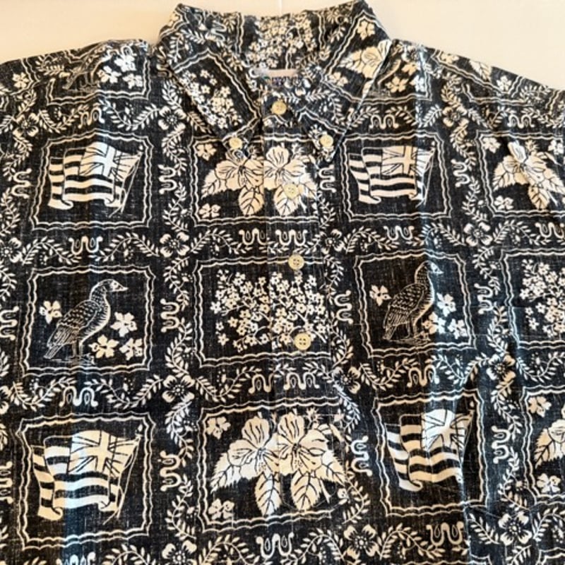 笑顔で行こう様USED レインスプーナーハワイアンシャツラハイナセーラーブラック Reyn Spooner Lahaina Sailor【レインスプーナー】ラハイナ
