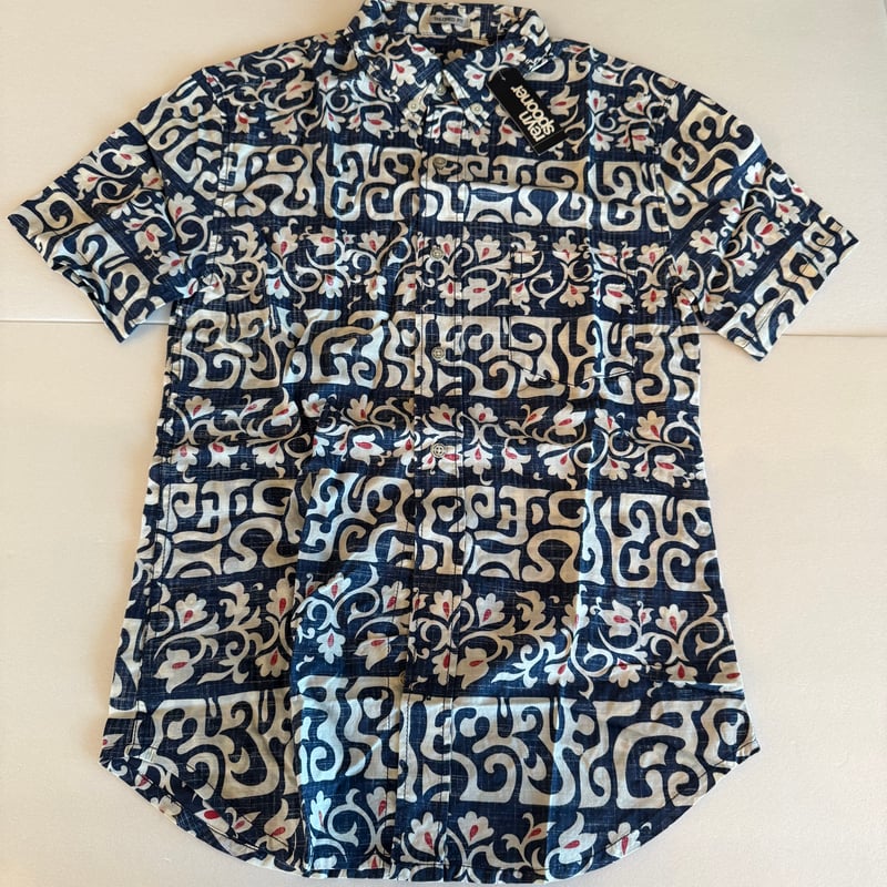 新品】レインスプーナー タヒチアン柄 総柄 ネイビー フルボタン XS