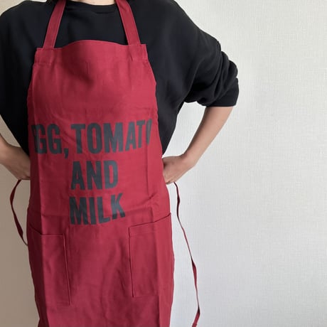 WPABD5  DAY USE W POCKET  APRON   “EGG、TOMATO AND MILK””※正面に二つのポケットがございます。BOADEAUX(ボルドー)