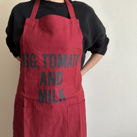 WPABD5  DAY USE W POCKET  APRON   “EGG、TOMATO AND MILK””※正面に二つのポケットがございます。BOADEAUX(ボルドー)