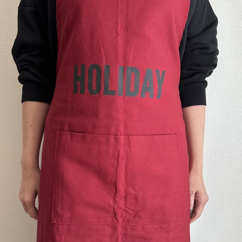 dresssen リバーシブルエプロン ワインレッド　HOLIDAY 缶バッジ付 REVERSIBLE APRON“HOLIDAY/EATS ＆DRINKS ”リバーシブルエ