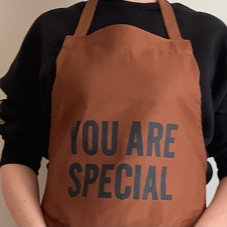 WPB6  DAY USE W POCKET  APRON   “YOU ARE SPECIAL” BROWN COLOR ※正面に二つのポケットがございます