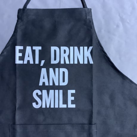 DR(BLK)3  “EAT, DRINK AND SMILE” ”APRON  BLACK COLOR ※GREYロゴ