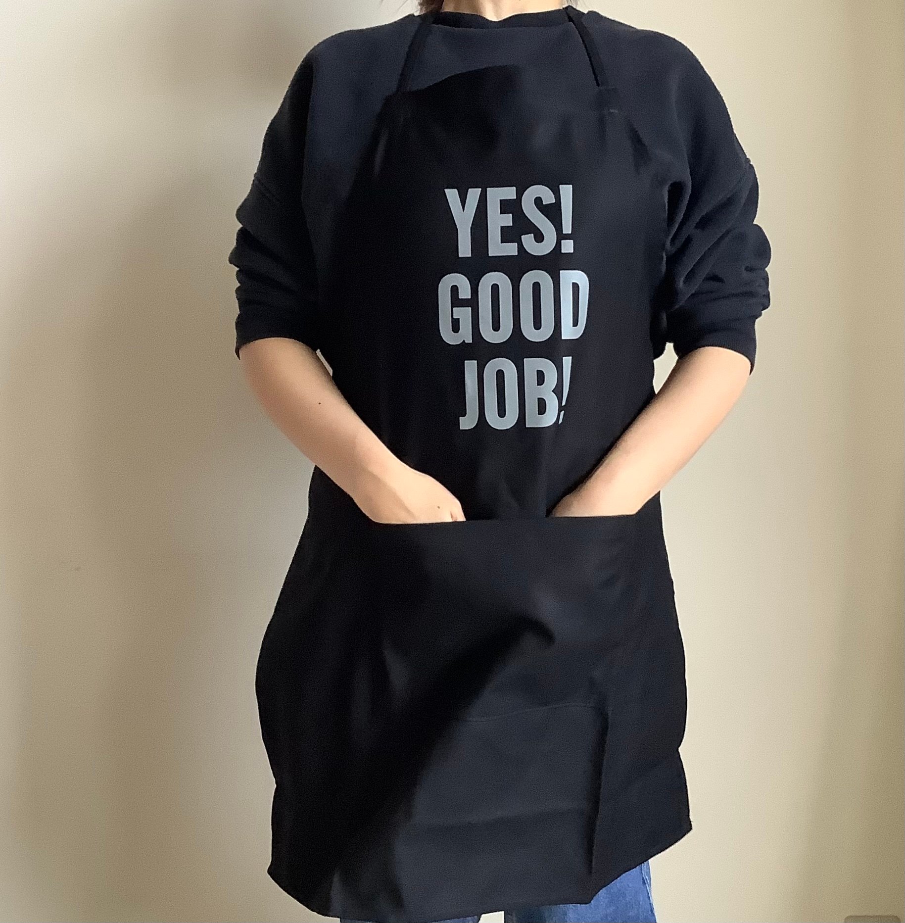 ADULT APRON DR(BLK)2 ”YES！ GOOD JOB！“BLACK COLO