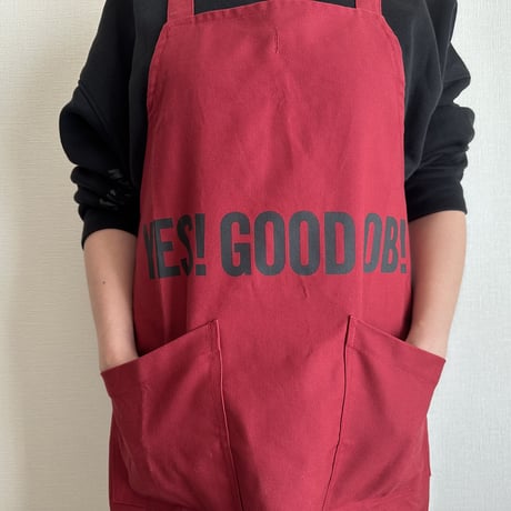 XA30 X–STYLE APRON “ YES！GOODJOB！”(BOADEAUX(ボルドー)COLOR)※背中でクロスさせて着用いただくエプロンです。