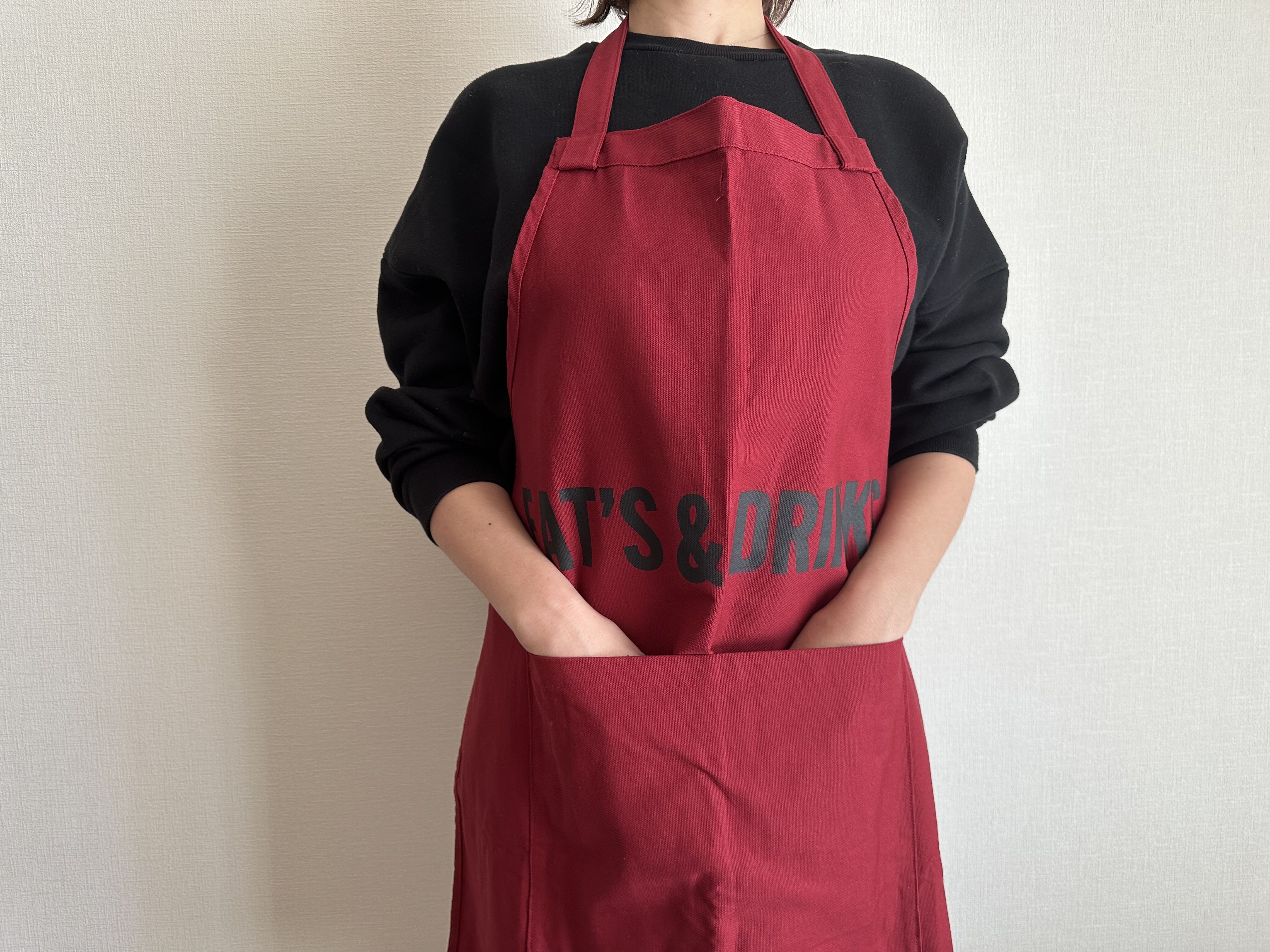 dresssen リバーシブルエプロン ワインレッド　HOLIDAY 缶バッジ付 REVERSIBLE APRON“HOLIDAY/EATS ＆DRINKS ”リバーシブルエ