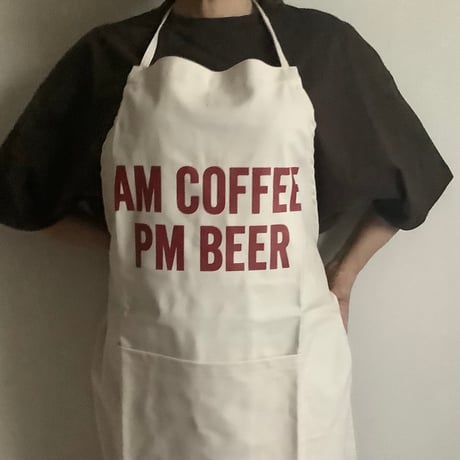 🌸[新発売] ADULT APRON 10C4 "AM COFFEE  PM BEER “ チェリー色ロゴ