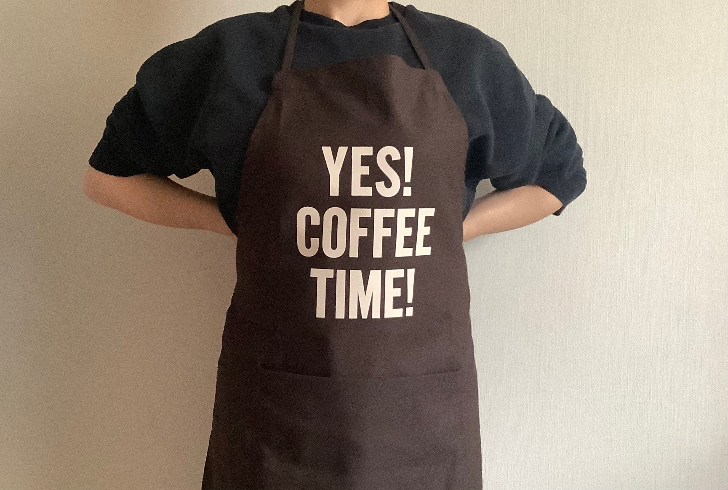 ADULT APRON “YES！COFFEE TIME！“ (生成りロゴ) DARK B