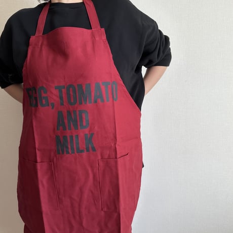 WPABD5  DAY USE W POCKET  APRON   “EGG、TOMATO AND MILK””※正面に二つのポケットがございます。BOADEAUX(ボルドー)