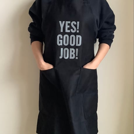 WPABLK2 DAY USE W POCKET  APRON   “YES！GOOD  JOB！”(BLACKCOLOR  )