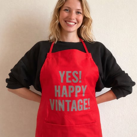 DR(RD)8 ”YES“! HAPPY VINTAGE！”APRON   RED COLOR  ※グレー色ロゴ