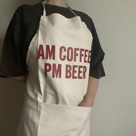 🌸[新発売] ADULT APRON 10C4 "AM COFFEE  PM BEER “ チェリー色ロゴ