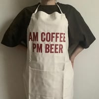 🌸[新発売] ADULT APRON 10C4 "AM COFFEE  PM BEER “ チェリー色ロゴ