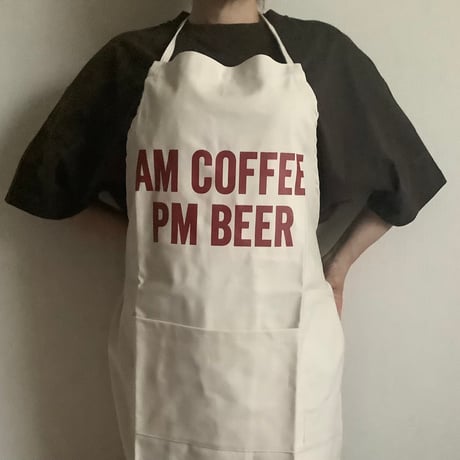 🌸[新発売] ADULT APRON 10C4 "AM COFFEE  PM BEER “ チェリー色ロゴ