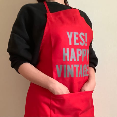 DR(RD)8 ”YES“! HAPPY VINTAGE！”APRON   RED COLOR  ※グレー色ロゴ